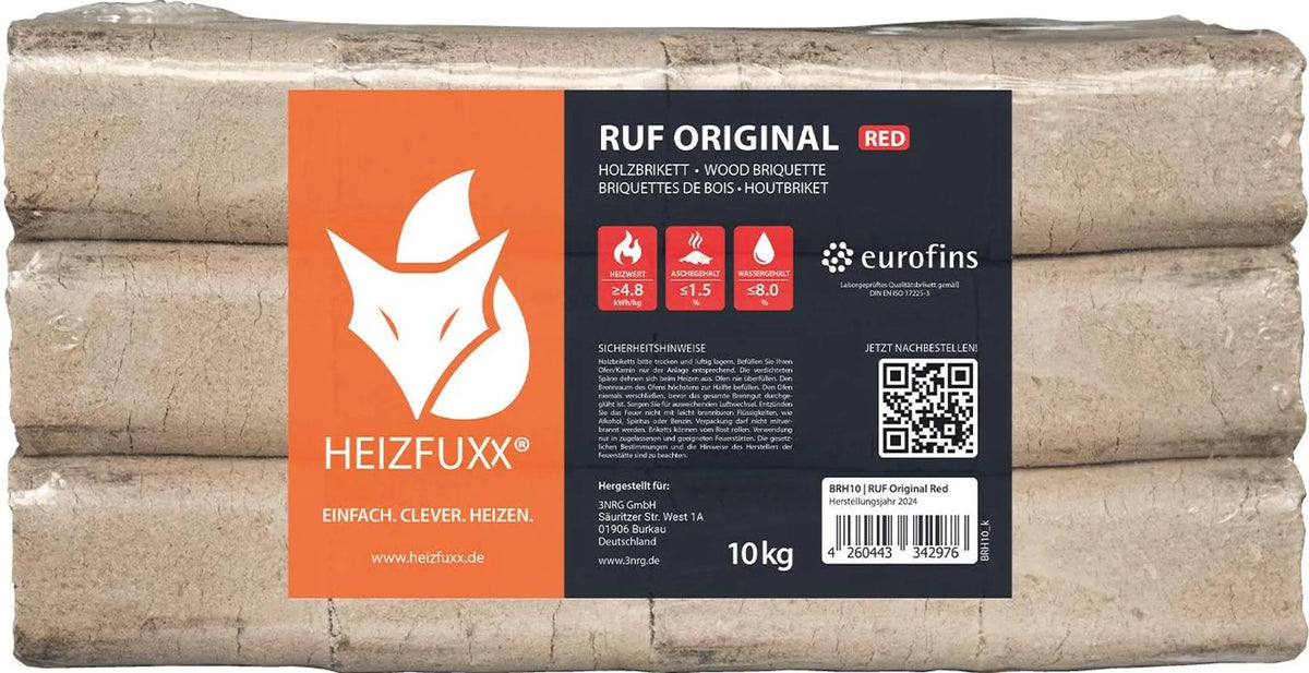 HEIZFUXX RUF Original Red Hartholzbriketts 960 kg (96 x 10 kg)