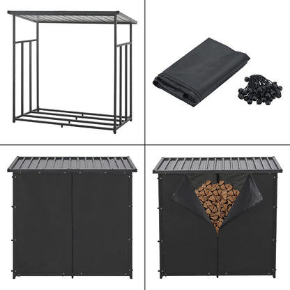 Brennholzregal Yakutat Schwarz 145x143x70 cm