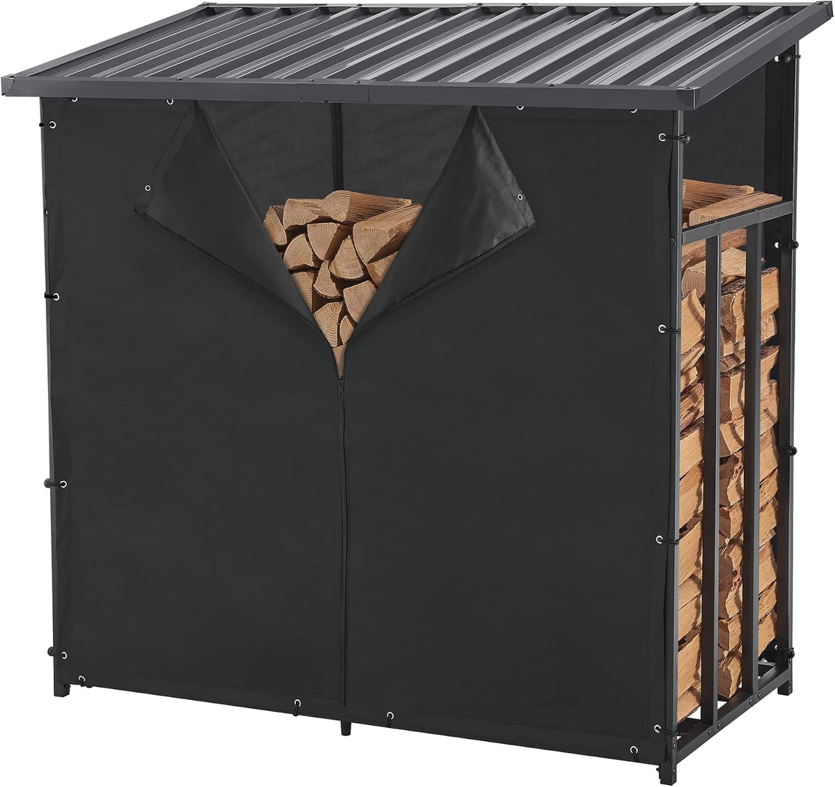 Brennholzregal Yakutat Schwarz 145x143x70 cm