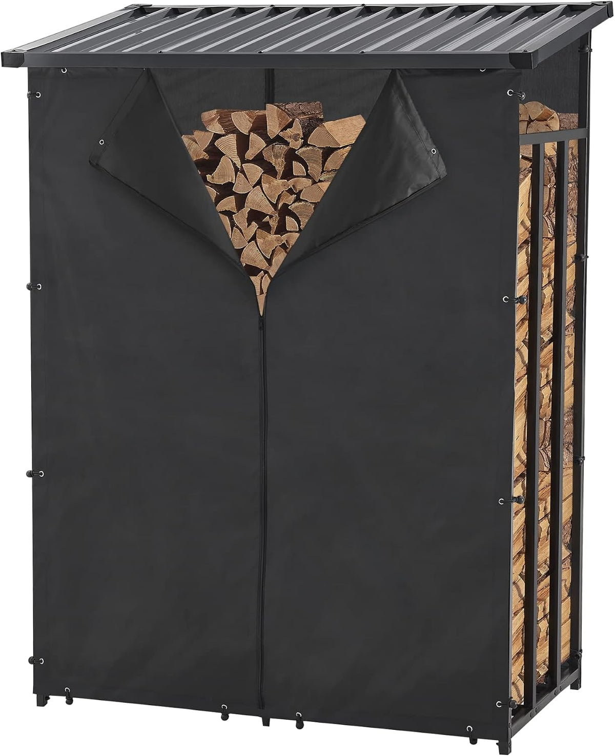 Brennholzregal Yakutat Schwarz 145x143x70 cm