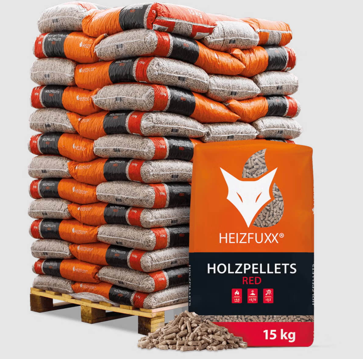 Heizfuxx Holzpellets Red 15kg x 65 Sack 975kg Palette