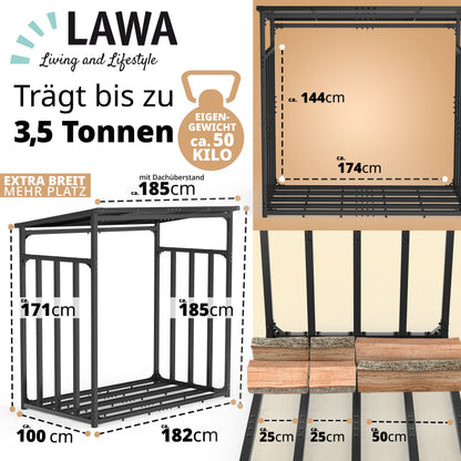 Kaminholzregal mit Dach Metall verzinkt Holzunterstand 185x105x185 anthrazit FR200