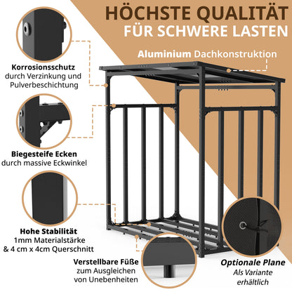 Kaminholzregal mit Dach Metall verzinkt Holzunterstand 185x105x185 anthrazit FR200