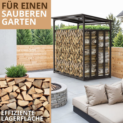 Kaminholzregal mit Dach Metall verzinkt Holzunterstand 185x105x185 anthrazit FR200