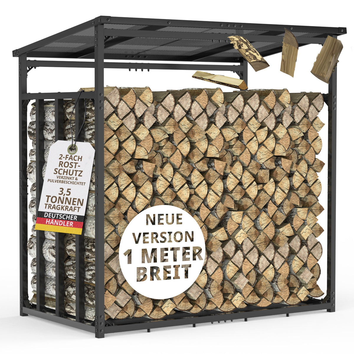 Kaminholzregal mit Dach Metall verzinkt Holzunterstand 185x105x185 anthrazit FR200