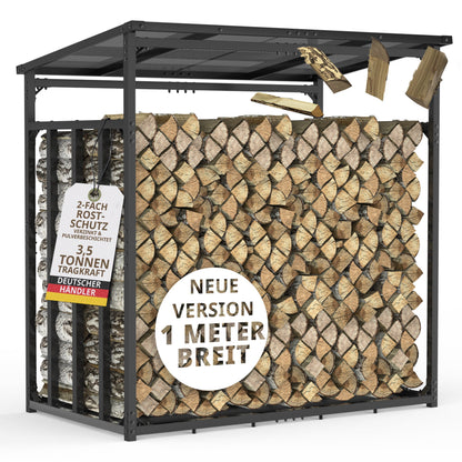 Kaminholzregal mit Dach Metall verzinkt Holzunterstand 185x105x185 anthrazit FR200
